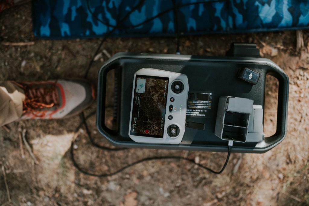 Controller and charging gear set up outdoors